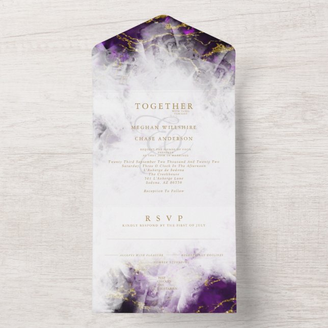 Elegant Amethyst Crystal Geode  All In One Invitation (Inside)