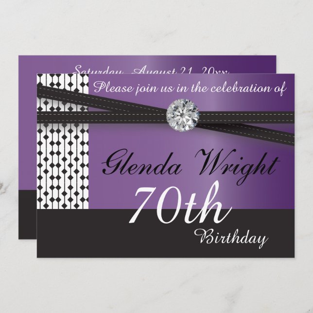 Elegant Amethyst Purple and Black Birthday Invitation (Front/Back)
