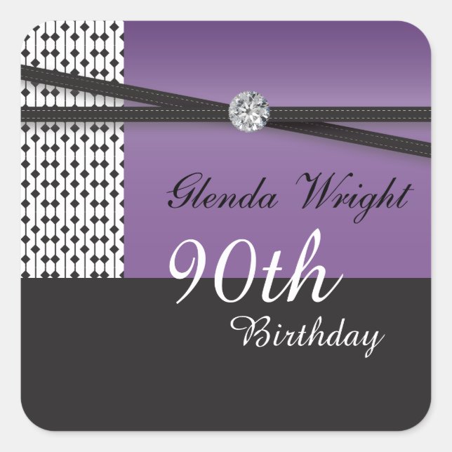 Elegant Amethyst Purple and Black Birthday Square Sticker (Front)
