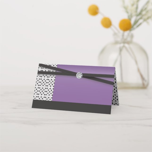 Elegant Amethyst Purple and Black Place Card (Front)
