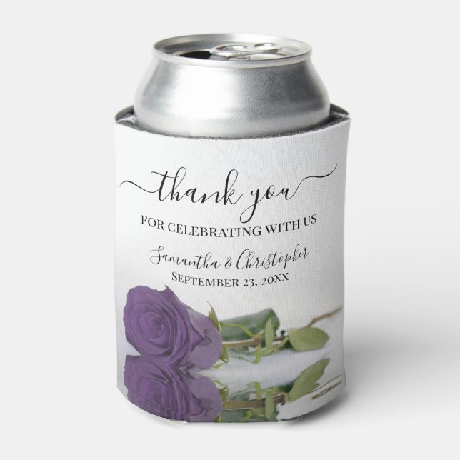 Elegant Amethyst Purple Rose Wedding Thank You Can Cooler (Can Front)