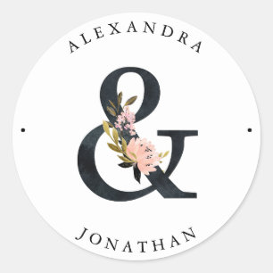 Elegant Ampersand   Black and White Wedding Classic Round Sticker