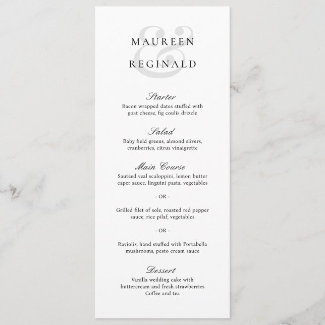 Elegant Ampersand Formal Traditional Wedding Menu (Front)