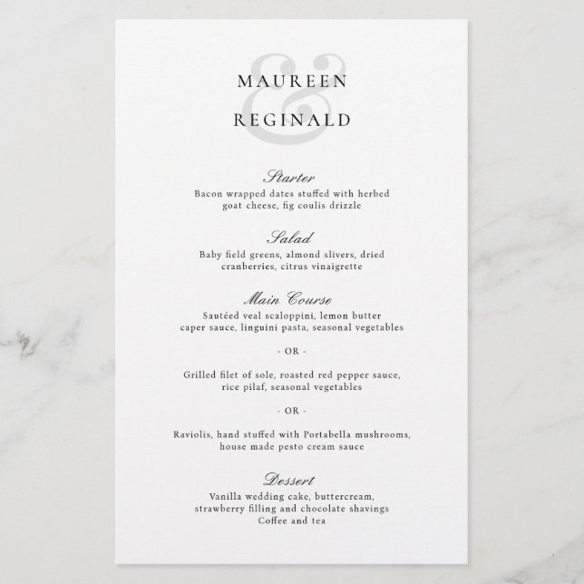 Elegant Ampersand Formal Traditional Wedding Menu (Front)