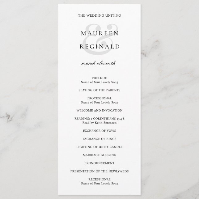 Elegant Ampersand Formal Traditional Wedding Program (Front)