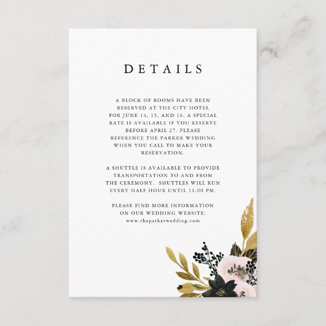 Elegant Ampersand | Gold and Blush Guest Details Enclosure Card (Front)