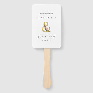 Elegant Ampersand Gold and Blush Wedding Welcome Hand Fan