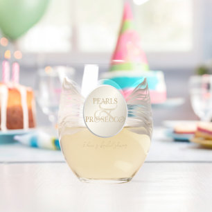 Elegant Ampersand Pearls & Prosecco Bridal Shower Stemless Wine Glass