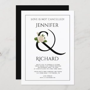 Elegant ampersand rose black white virtual wedding invitation