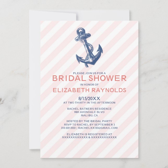 Elegant Anchor Nautical Bridal Shower Invitations (Front)