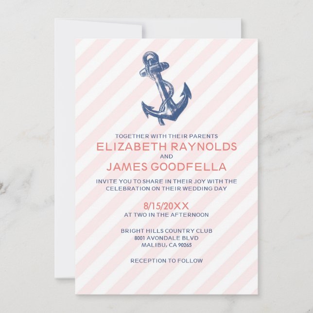 Elegant Anchor Nautical Wedding Invitations (Front)