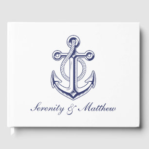 Elegant Anchor Navy Blue Nautical Wedding Guest Book