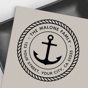 Elegant anchor rope border nautical return address rubber stamp