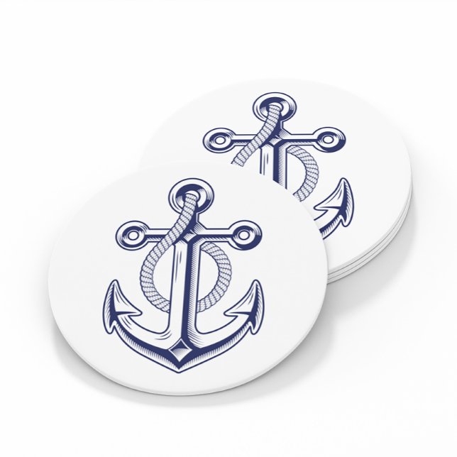 Elegant Anchor Sailor Navy Blue Nautical Wedding Round Paper Coaster (Creator Uploaded)