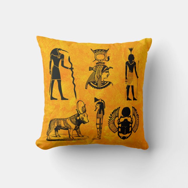 Elegant Ancient Egypt Hieroglyphs Symbols Cushion (Front)