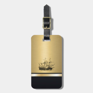 Elegant ancient ship gold monogram luggage tag