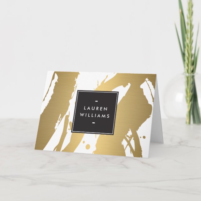 Elegant and Abstract Gold Brushstrokes II Notecard (Front)