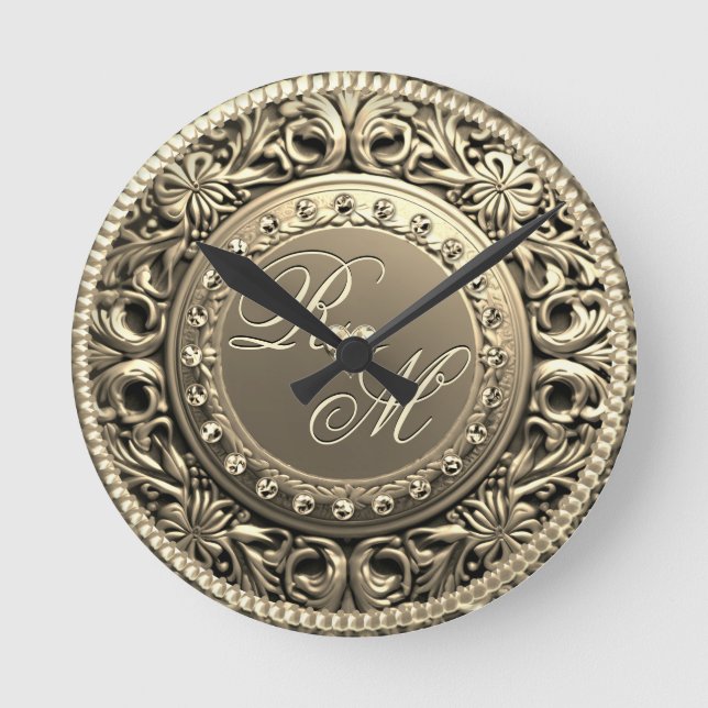 Elegant and Beautiful Monogram Round Clock (Front)