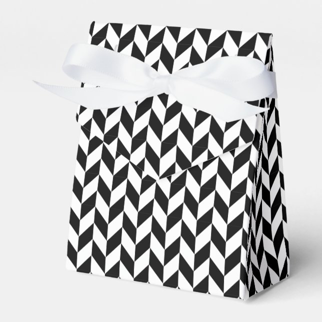 Elegant and Bold Black and White Herringbone Favour Box (Front Side)