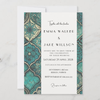 Elegant And Bold Detailed Green Pattern Wedding Invitation