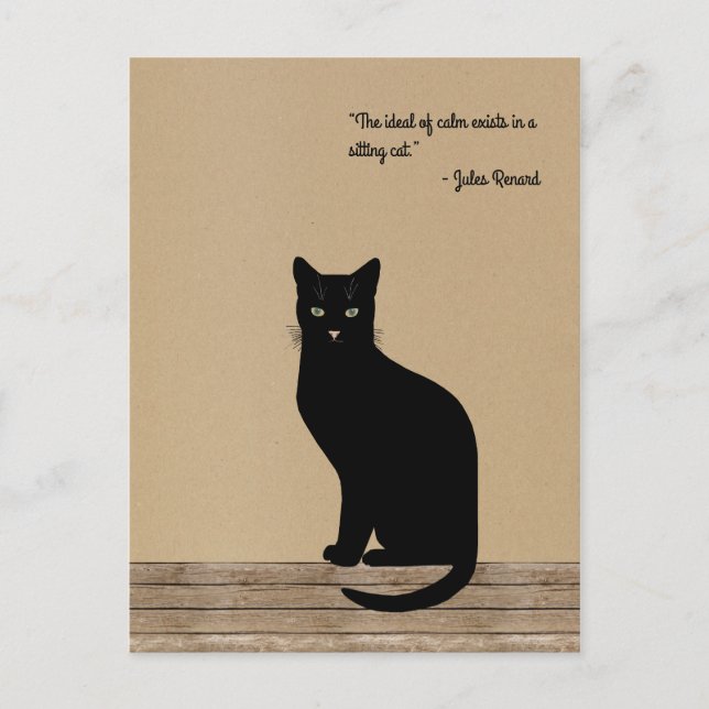 Elegant and calm sitting black cat postcard (Front)