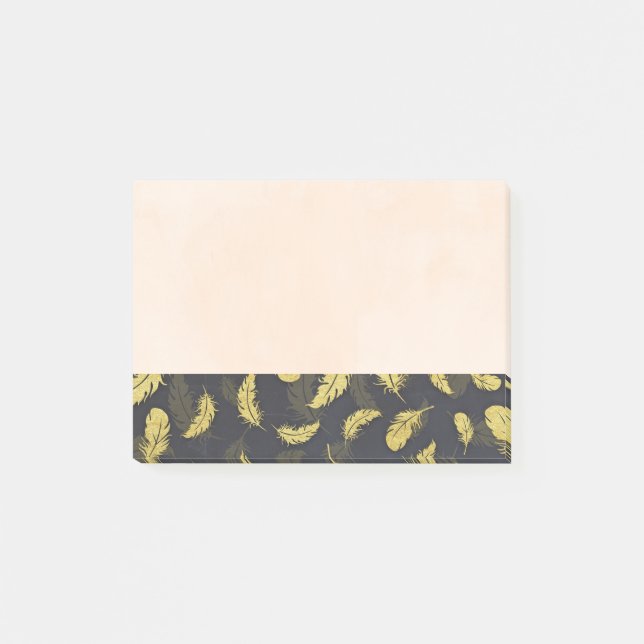Elegant And Chic Black And Gold Feather Border Post-it Notes (Front)