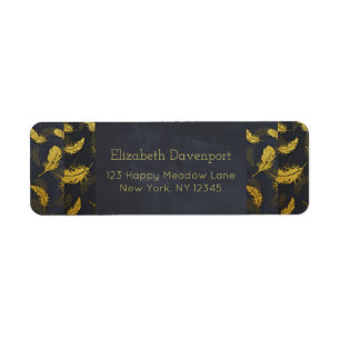 Elegant And Chic Black And Gold Feather Pattern Return Address Label