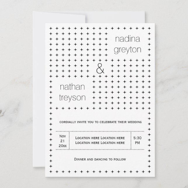 Elegant and chic black and white geometric wedding invitation (Front)