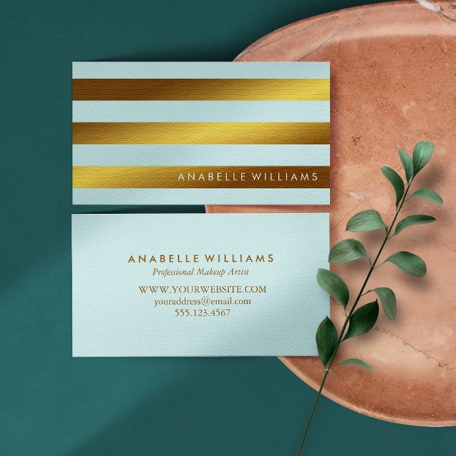 Elegant and Chic Mint and Faux Gold Foil Business Card (Creator Uploaded)
