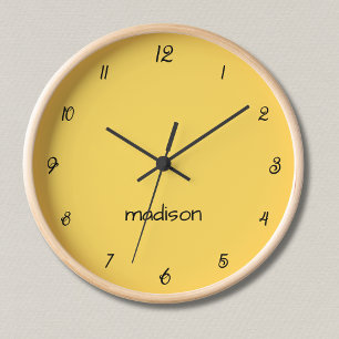 Elegant and Chic Mustard Yellow and Black Name  Clock