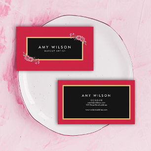 Elegant and Chic Pink Floral Makeup Artist Business Card