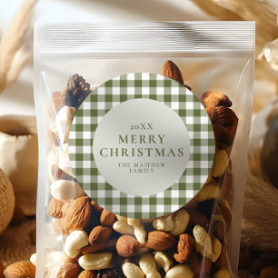 Elegant and Classic Green Gingham Christmas Round Sticker