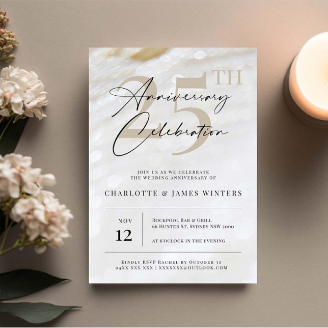 Elegant and classic pearl texture 25th anniversary invitation (Creator Uploaded)