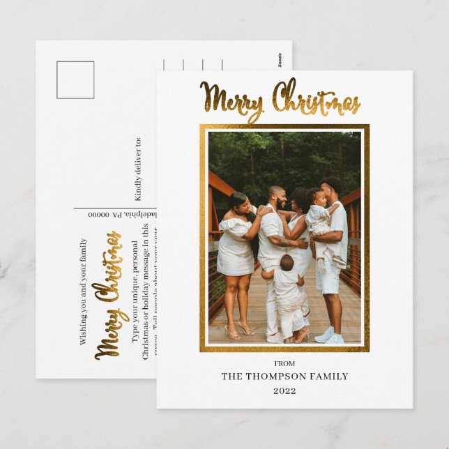 Elegant and Classy Faux Foil Photo Merry Christmas Holiday Postcard (Front/Back)