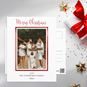 Elegant and Classy Faux Foil Photo Merry Christmas Holiday Postcard