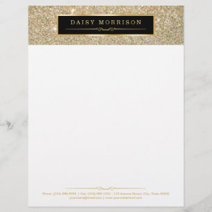 Elegant and Classy Gold Glitter Sparkles Personalized Letterhead