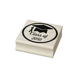 Elegant and Classy Grad Cap Class Year Rubber Stamp