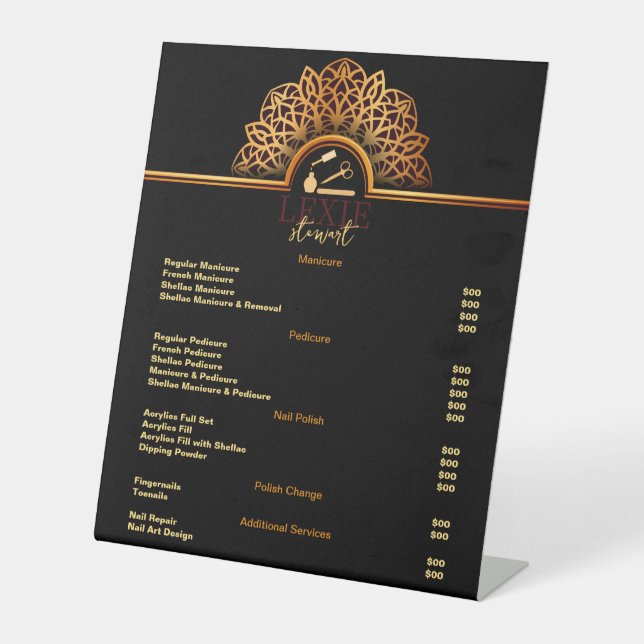 Elegant and Classy Nail Tech Price List Pedestal Sign (Front)