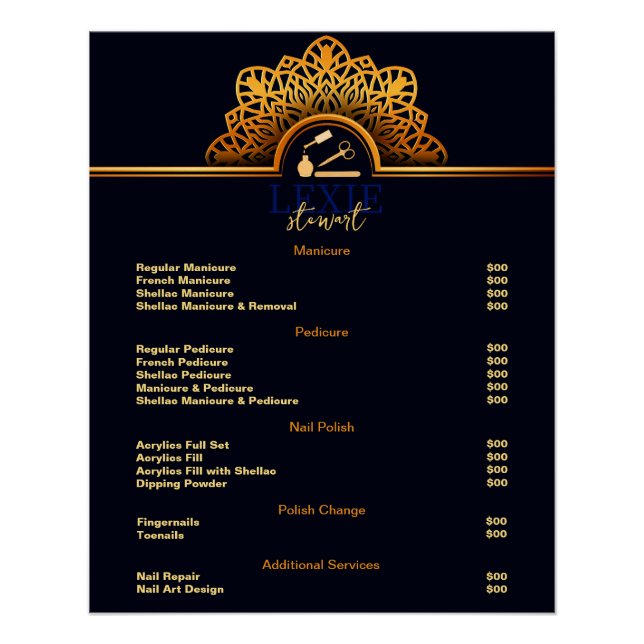 Elegant and Classy Nail Tech Price List Poster (Front)