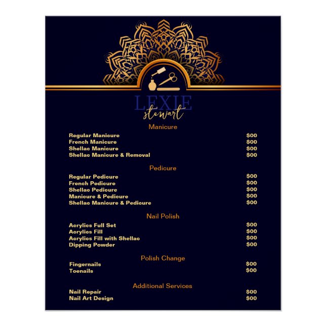 Elegant and Classy Nail Tech Price List Poster (Front)