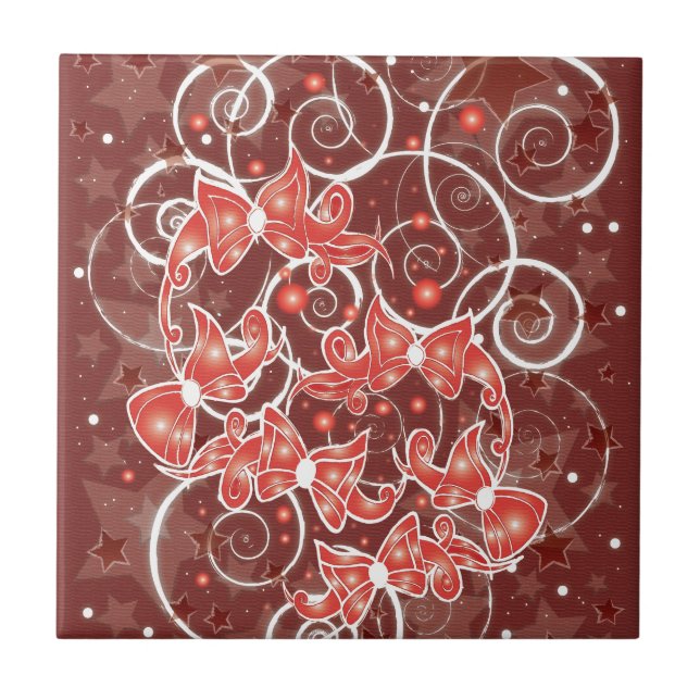 Elegant and Cute Christmas Bows and stars Ceramic Tile (Front)