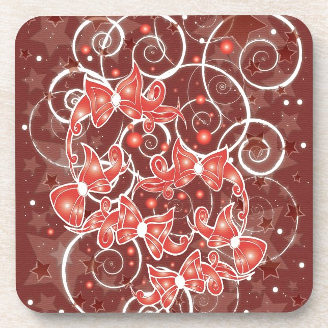 Elegant and Cute Christmas Bows and stars Coaster (Front)