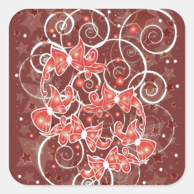 Elegant and Cute Christmas Bows and stars Square Sticker (Front)