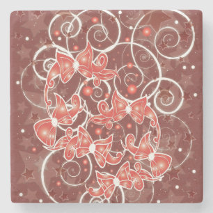 Elegant and Cute Christmas Bows and stars Stone Coaster