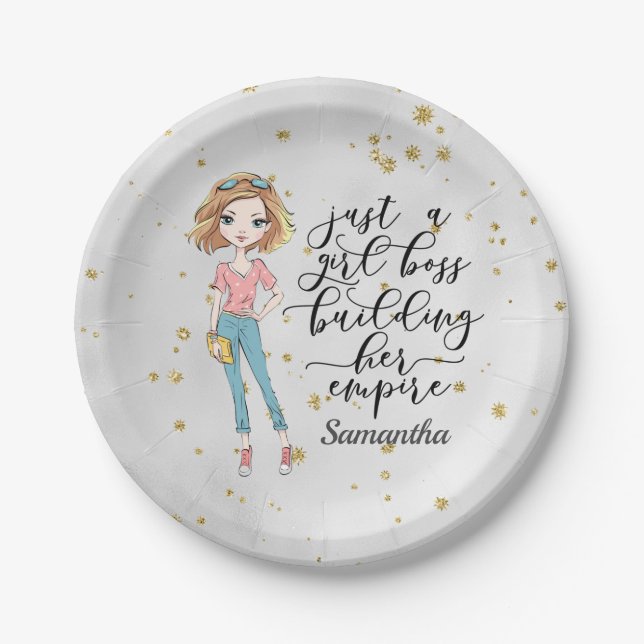 Elegant  and Cute Lady | Girl Boss | Grey Paper Plate (Front)