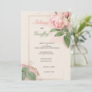 ELEGANT AND CUTE PINK WEDDING  FLOWERS INVITATION