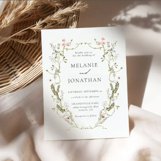 Elegant and Delicate Floral Wreath Wedding Invitation