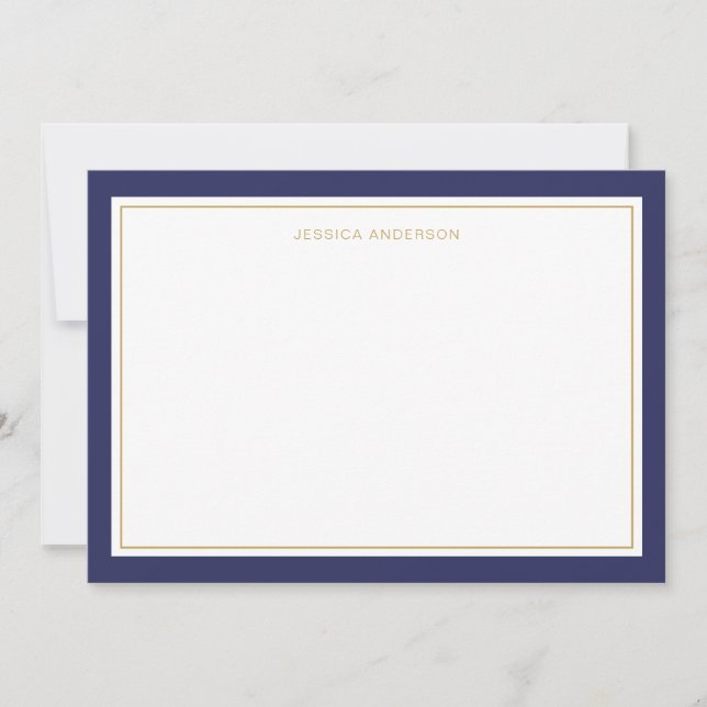 Elegant And Feminine Navy Gold Border Personalised Card (Front)