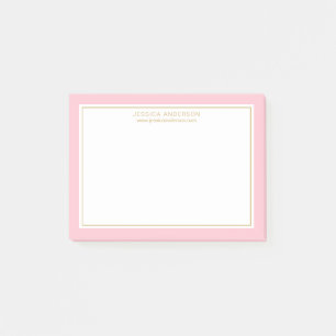 Elegant And Feminine Pink Gold Border Personalised Post-it Notes