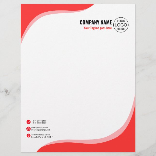Elegant and fluid red custom letterhead (Front)
